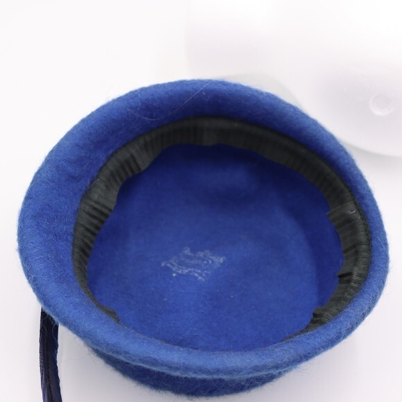 Vintage Wool Hat Blue Pillbox Hat Feather Melusse Church Hat